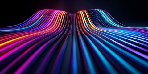 Fototapete - Colorful line of lights that are curved and overlapping. The colors are bright and vibrant, creating a sense of energy and excitement. The image is abstract and artistic, with a focus on the lines