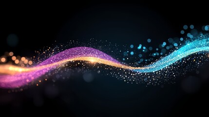 Poster - Colorful wave of light with a dark background. The colors are purple, blue, and pink