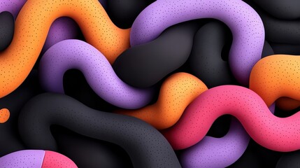 Fototapete - Colorful, abstract image of a bunch of squiggly lines and shapes. The colors are bright and bold, with purple, orange, and pink dominating the scene. Scene is playful and whimsical