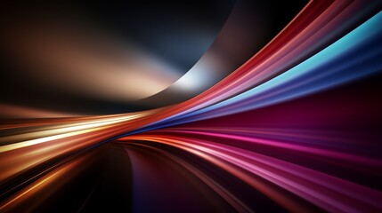 Fototapete - Colorful, abstract image of a train with a long, curved line. The train appears to be moving through a tunnel, with the tunnel being the main focus of the image. The colors of the train