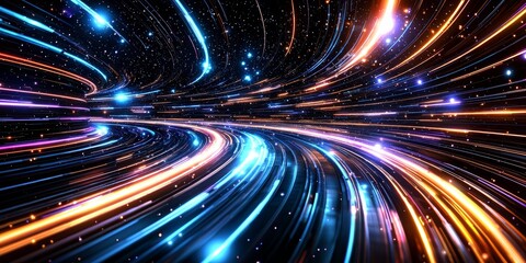 Leinwandbilder - Colorful, swirling galaxy of light with a bright blue line in the middle. The blue line is surrounded by a multitude of other colors, creating a sense of movement and energy