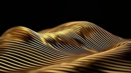 Leinwandbilder - Gold wave is shown in a black background. The wave is very long and has a very shiny appearance