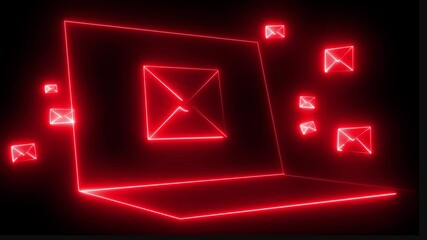 neon message icon animation with black background. glowing neon message icon concept .Massaging or email is an ever changing part of people's daily lives. 