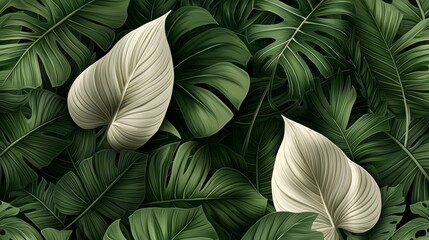 Poster - Lush green plant with white leaves, creating a vibrant and natural scene. The leaves are large and spread out, covering the entire plant. The combination of green