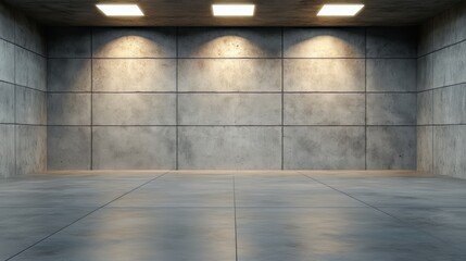 Aufkleber - Large, empty room with three lights hanging from the ceiling. The room is bare and empty, with no furniture or decorations. The lighting creates a stark, industrial feel