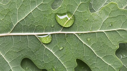 Poster - Leaf with water droplets on it. The droplets are small and scattered, giving the leaf a fresh and lively appearance