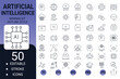 © Vectorsection - Artificial intelligence editable line icon set – machine learning & smart robot symbols for web and app