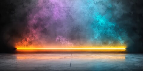 Wall Mural - neon light strip is lit up in a dark room. the strip is orange and yellow, and it is surrounded by a