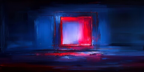 Poster - Painting of a blue and red square with a red square in the middle. The blue and red colors create a sense of contrast and tension. The painting is abstract and open to interpretation
