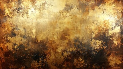 Poster - Painting of a wall with a gold and brown color scheme. The wall appears to be covered in paint and has a textured surface. The painting has a vintage and rustic feel to it