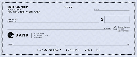 Wall Mural - bank check, vector blank money cheque, checkbook template with guilloche pattern and fields. currenc