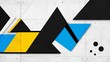 © Julia - A grid-like pattern is formed by intersecting lines and textured blocks of various colors, including yellow, blue, gray, and white, in this abstract geometric image