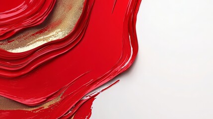 Aufkleber - Red and gold swirl of paint on a white background. The red and gold swirls are overlapping and creating a sense of depth and movement. Scene is dynamic and energetic, with the red