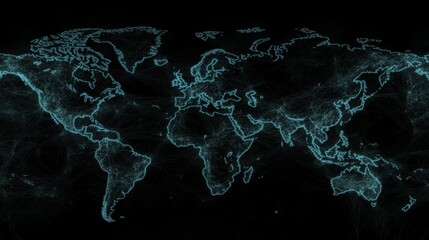 Global network connections are depicted as a world map with glowing teal lines and nodes set against a dark background