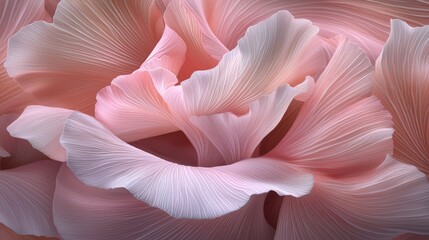 Poster - The image is a close up of a pink flower with a lot of detail. The flower is very delicate and has a lot of texture, making it look almost like a painting. Scene is one of beauty