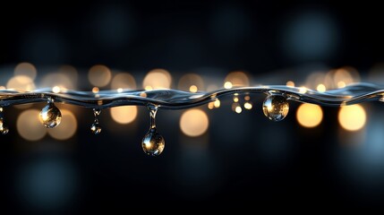 Fototapete - Water droplet is falling on a dark background. The water droplet is surrounded by a blurry background with a few other water droplets