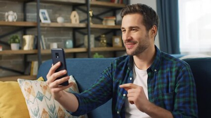 video call happiness, smiling man holding smartphone showing online connection cheerful digital conv