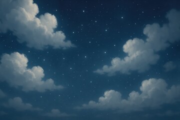 Wall Mural - celestial dreamscape vast dark blue night sky filled with fluffy volumetric clouds and a scattering 