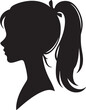 © Emruzzoha - Elegant Woman Silhouette Profile in Circle Design – Black and White Vector IllustrationA minimalist and elegant black and white silhouette illustration of a woman’s side profile with flowing hair in