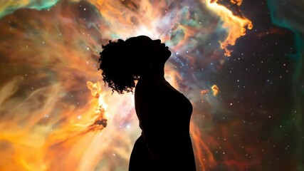 Silhouette of a Woman Gazing into the Universe, Cosmic and Beautiful Abstract Background