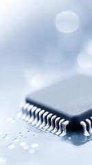Wall Mural - closeup of a microchip on a circuit board, symbolizing technology, innovation, and connectivity. ide