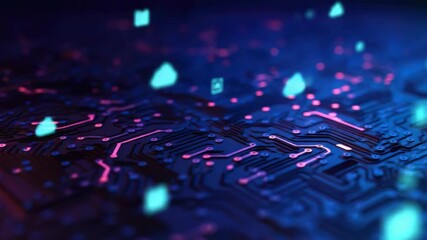 Wall Mural - abstract digital circuit board with glowing elements and neon light effects