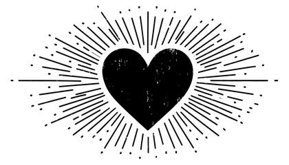 Wall Mural - hand-drawn heart with sunburst illustration vintage style vector graphic