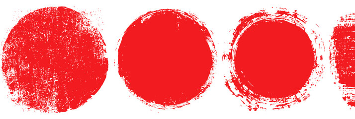 Wall Mural - hand drawn japan red sun circle brush stamp watercolor paint shape set featuring rough ink brush str