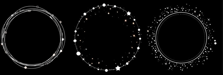 Wall Mural - sparkle star circle frame set � wreath ring stardust border with cosmic glitter shine vector illustr