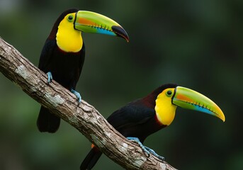 toucan sitting on the branch in the forest, green vegetation, costa rica. nature travel in central a