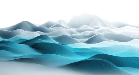 Digital Abstract Landscape With Blue Mountains And White Peaks