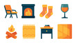 © Farid - Relaxed evening flat icon set. cozy home and leisure symbols