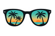 © PNG Kingdom  - Black sunglasses are reflecting a beautiful tropical beach sunset with palm trees, isolated on a transparent background