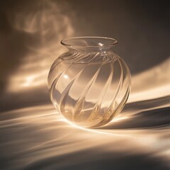a product shot of a glass vase with diffused light creating subtle highlights and shadows on its sur