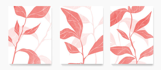 Wall Mural - art background with pink leaves on a branch. botanical set for print, poster, textile, wallpaper, ba