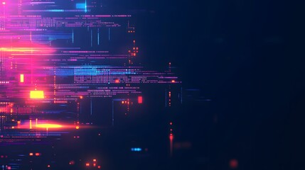 abstract digital design with vibrant glowing lines and shapes.