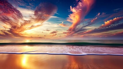 Wall Mural - tranquil coastal sunset serene waves gently kissing the sandy shore at dawn