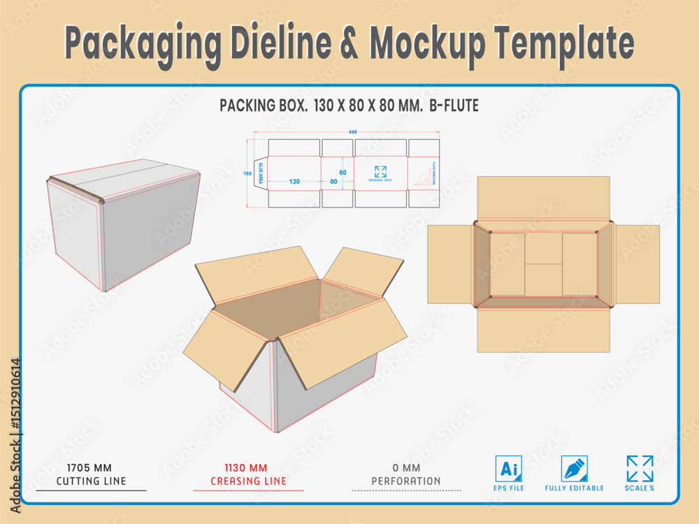 Dieline Sample Packaging Dieline and Mockup Template. Dieline Real Shape and Dimension ...