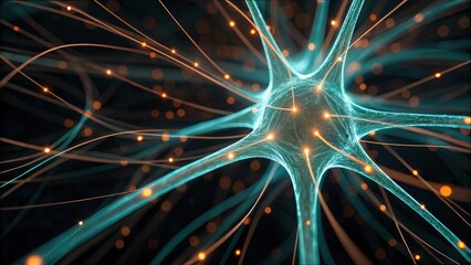 Fototapete - Glowing Fiber Optics Close-up Mapping Neural Connections in Detail