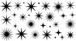 © Kalsoom - A pattern of black star shapes with varying points scattered across a white background in a seamless design