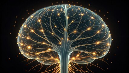 Fototapete - Artistic Representation of Neuron Pathways in the Brain Network