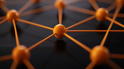 Wall Mural - abstract orange network structure with nodes connected by lines on a dark background, representing t