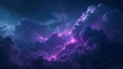 Wall Mural - Purple lightning storm cloudscape night sky