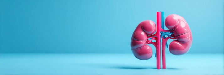 Aufkleber - Realistic 3D Render of Healthy Human Kidneys on a Blue Background With Upper Space Empty for Captions or Text