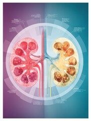 Poster - Healthy Kidney vs Damaged Kidney Comparison Chart Illustrating Structural Differences in Renal Health for Educational Purposes