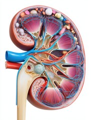 Aufkleber - Detailed Cross-Section Diagram of Human Kidney Anatomy Showcasing Labeled Structures and Functions in a Clear Illustration