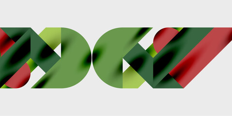 Aufkleber - Abstract graphic design features overlapping shapes, green, red, pale yellow hues. Minimalist composition on dark background.