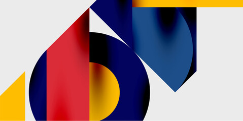 Poster - Abstract composition. Geometric shapes overlap, creating vibrant color blocks. Bold design with yellow, red, blue hues. Minimalist aesthetic.