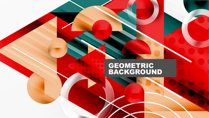 Aufkleber - Abstract geometric design. Red, orange, green, white shapes overlap creating dynamic composition. Modern style background.