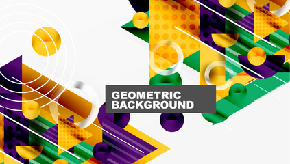 Aufkleber - Abstract geometric design features vibrant shapes, circles, triangles, lines. Modern style, bright colors create dynamic visual impact.